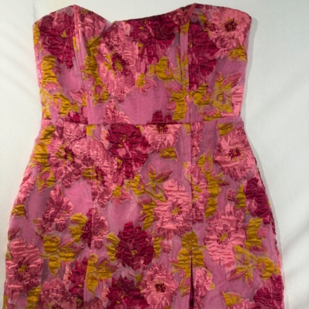 Showpo Strapless Floral Dress Size 12 Pink Jacquard Party Spring Summer - Picture 2 of 12
